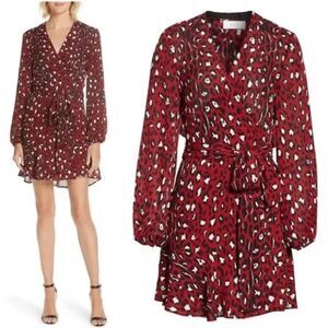 A.L.C. Red & Black Leopard Print Silk Mini Wrap Dress Size 4